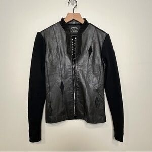 Ying Ying of Nevada Leather Knit Jacket Women M Black Genuine Leather Zip Front